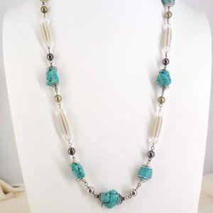 Necklace Howlite Turquoise Industrial Style Stainless Steel 28"-31" Southwestern